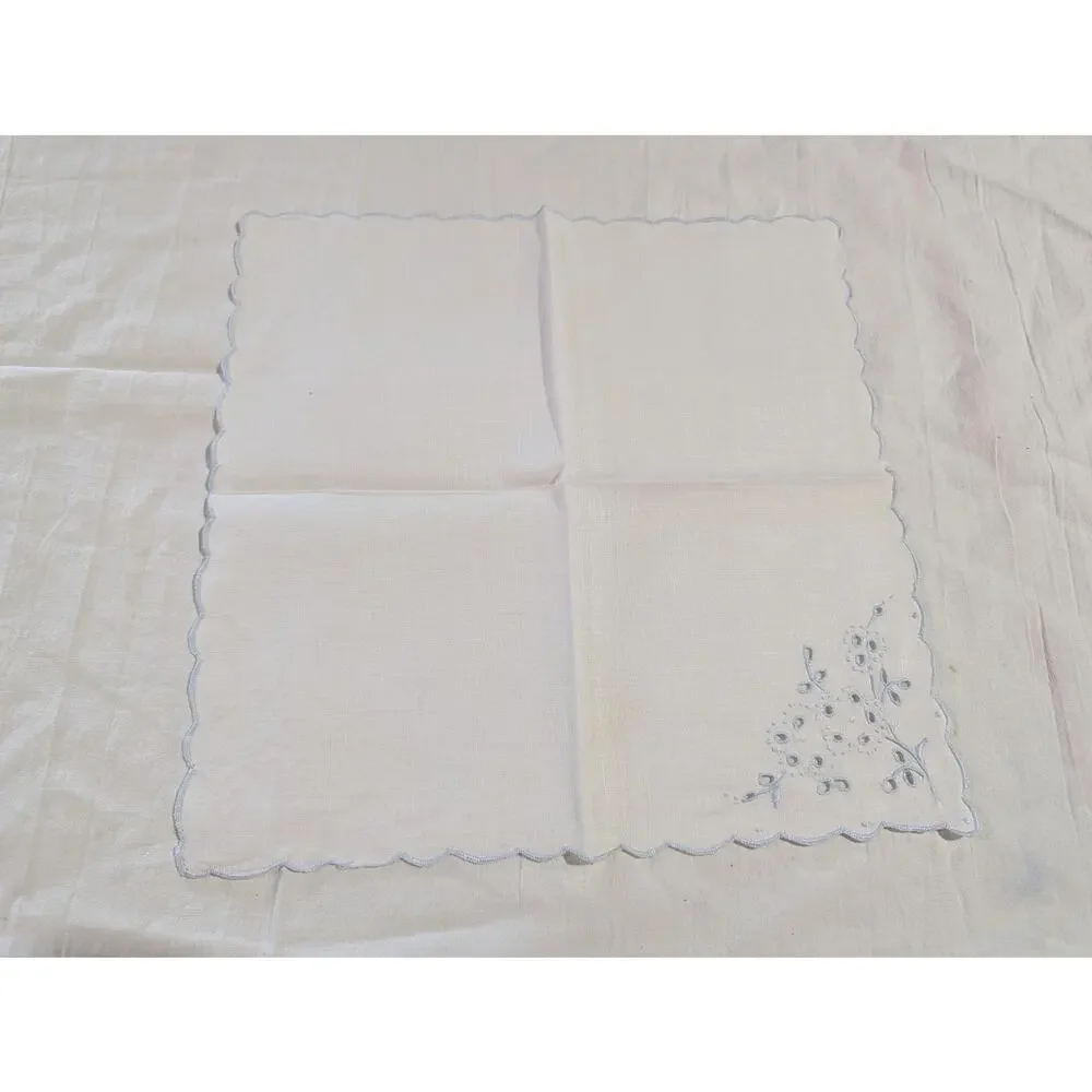 Vintage 1940s Linen Tea Napkins - Broderie Anglaise- New In Box (Set of 12)